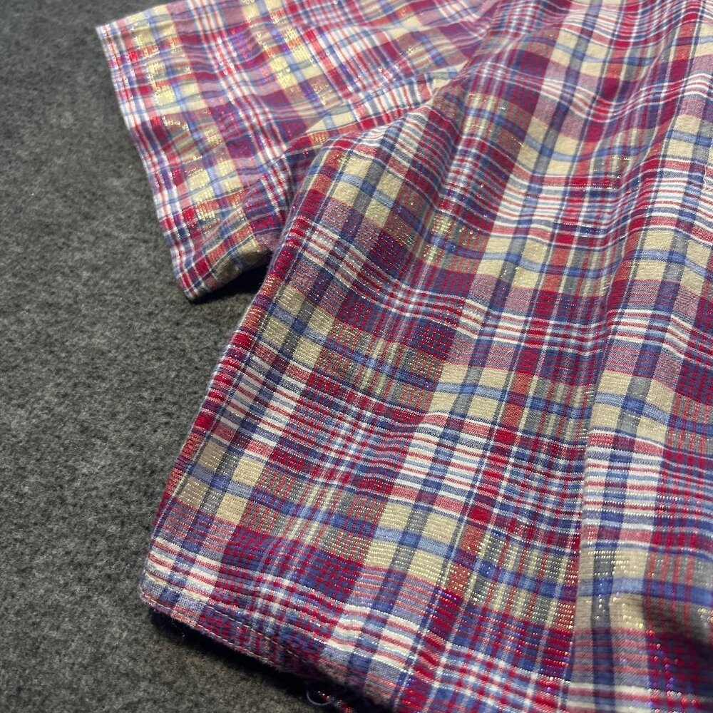 Vintage LizWear Metallic Plaid Button-Up Tie Front Shirt  Sz. M - Western Crop‎ - Picture 4 of 10